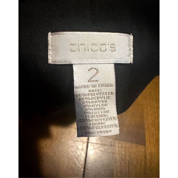 Chico's Size 2 Riding Style Embossed Velvet Blazer Open Jacket Black Tan Large - Picture 4 of 7